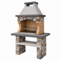 Barbacoa de obra 100 x 60 x 200 cm de piedra y ladrillo gris beige para exterior