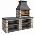 Barbacoa de obra 220 x 70 x 230 cm de piedra gris para exterior con parrilla