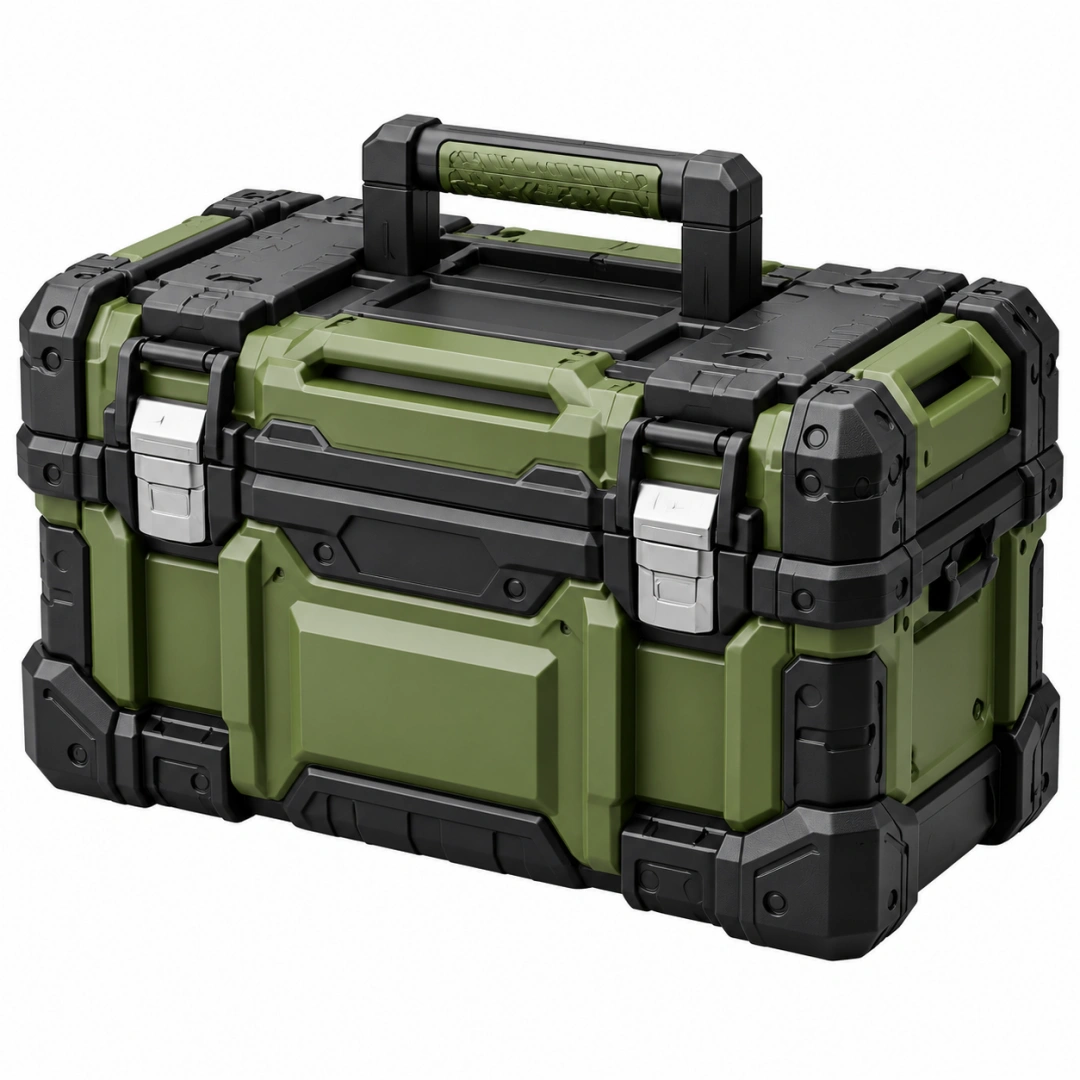 Caja de herramientas 48 x 28 x 33 cm de plástico verde y negro con asa y cierres metálicos