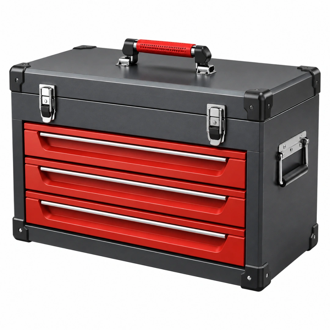 Caja de herramientas 60 x 30 x 40 cm de acero negro/rojo con 3 cajones portátil