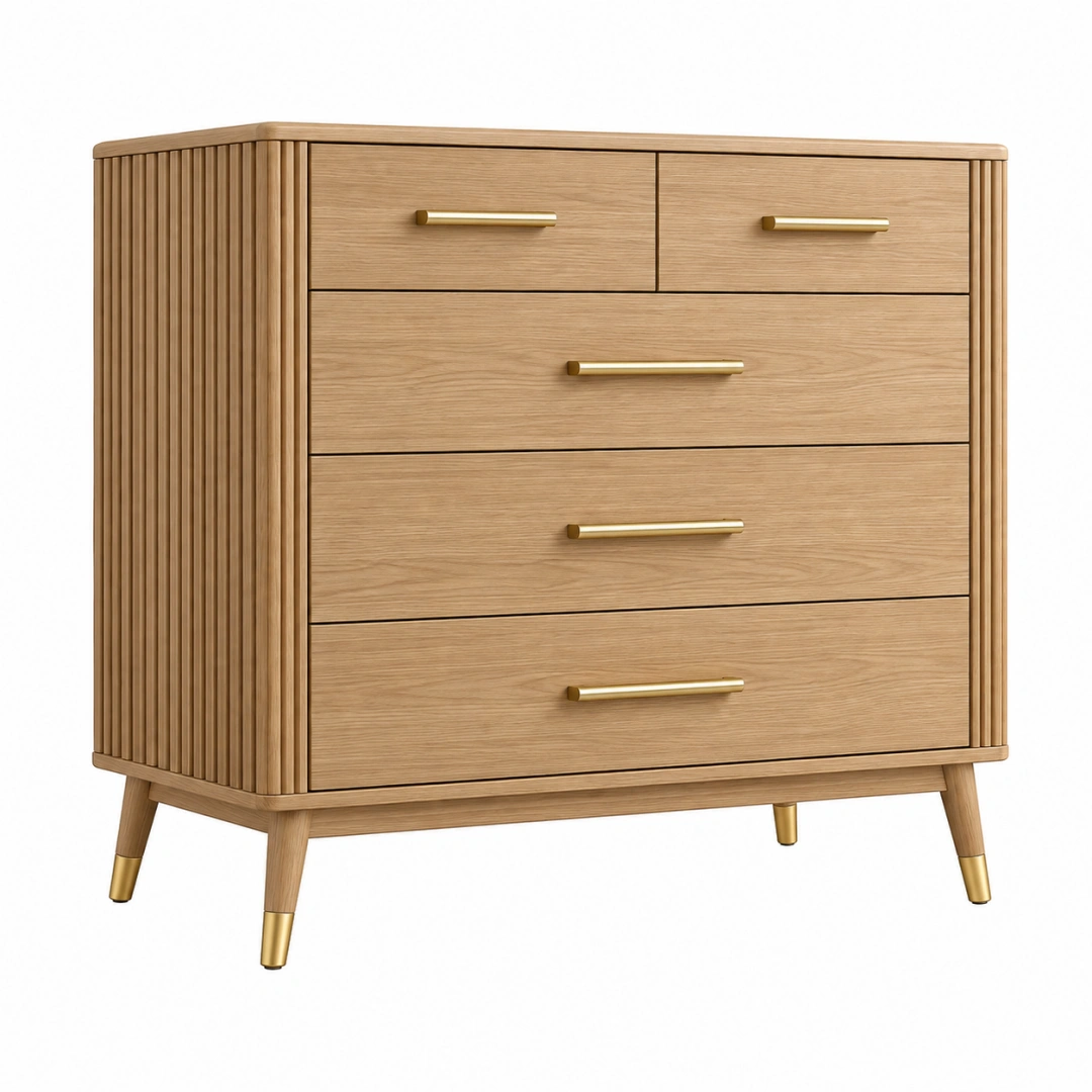 Cómoda 100 x 45 x 90 cm de madera natural con 5 cajones estilo moderno