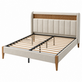 Cama 160 x 200 cm tapizada beige con madera - estilo moderno