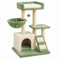 Árbol rascador para gatos 60 x 50 x 130 cm de sisal verde y crema con refugio y plataformas