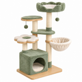 Árbol rascador para gatos 60 x 50 x 125 cm de sisal y felpa verde con cueva y hamaca