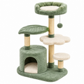 Árbol rascador para gatos 60 x 50 x 120 cm de felpa verde y beige con plataformas y cueva