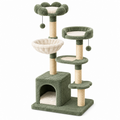 Árbol rascador para gatos 60 x 50 x 110 cm de felpa verde y sisal con refugio y plataformas