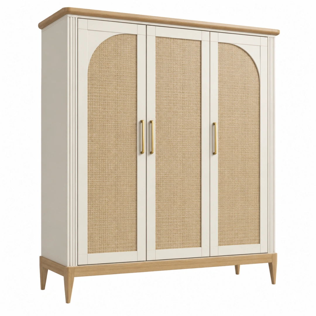 Armario 150 x 55 x 190 cm de madera blanco y natural con 3 puertas estilo contemporáneo