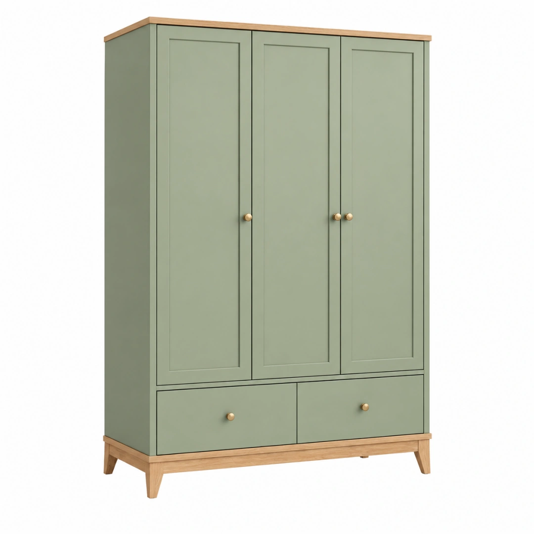 Armario 120 x 55 x 200 cm de madera verde con cajones estilo nórdico