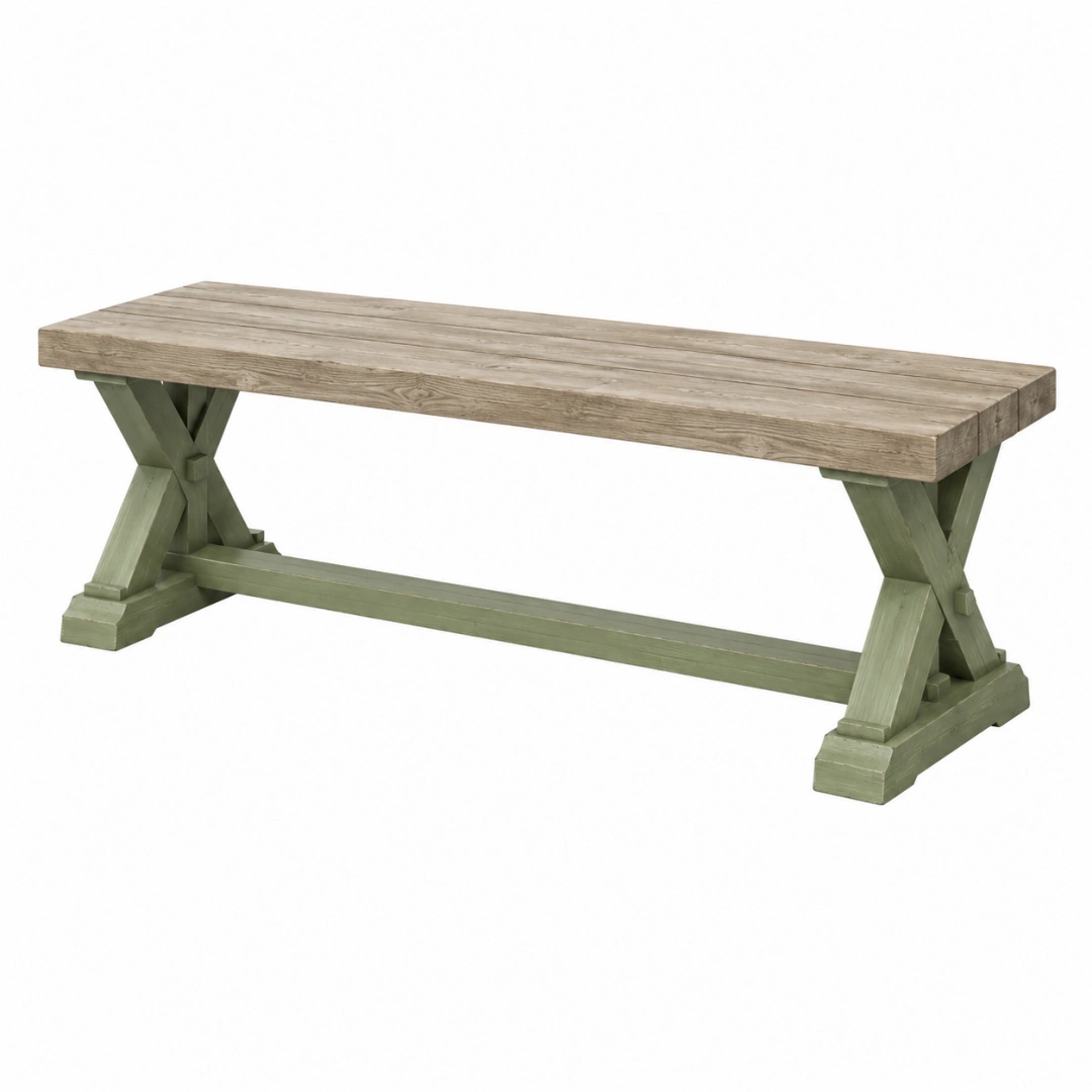 Banco de comedor 180 x 40 x 45 cm de madera natural y verde estilo rústico