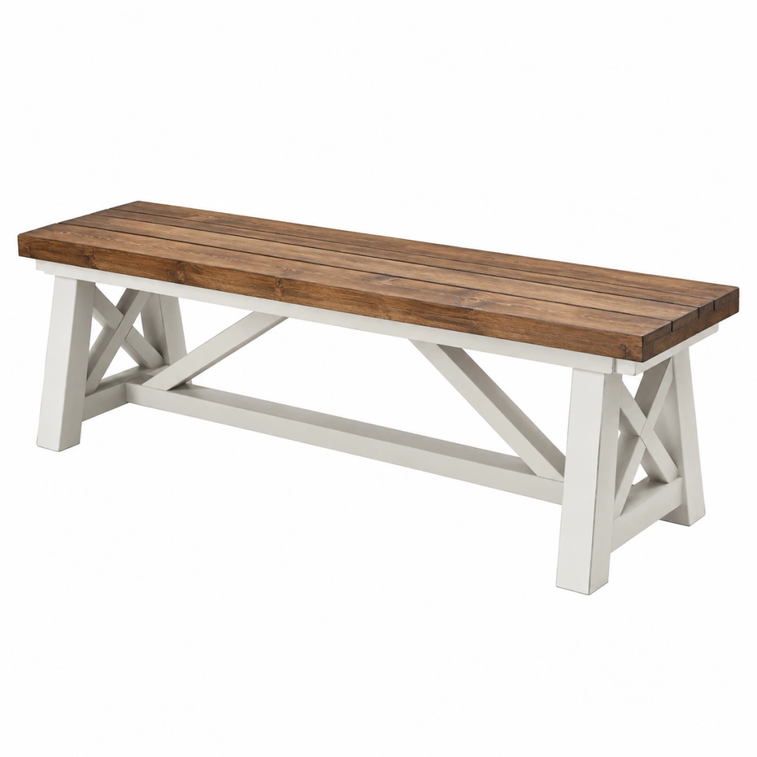 Banco de comedor 180 x 40 x 45 cm de madera marrón y blanco estilo rústico