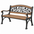 Banco de jardín 122 x 62 x 88 cm de metal y madera marrón y negro con respaldo floral