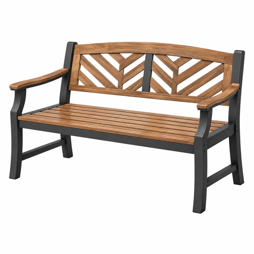 Banco de jardín 122 x 60 x 89 cm de madera y metal marrón/negro con reposabrazos estilo rústico